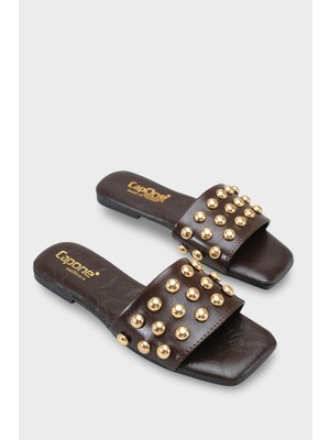 Capone Outfitters Metal Görünümlü Aksesuarlı Tek Bantlı Kısa Topuklu Kadın Terlik