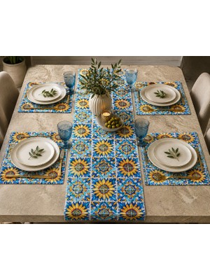 Megi Concept 5 Parça Amerikan Servis ve Runner Seti 4'lü Amerikan Servis 35X45 + Runner 40X140 Dijital Baskılı Masa Takımı