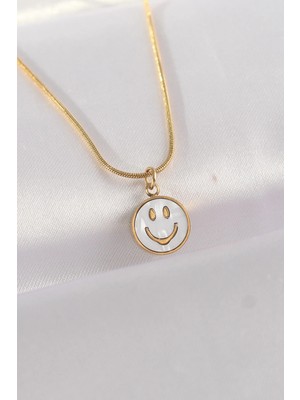 Colezium 316L Çelik Zincir Altın Renk Mermer Desenli Smile Kolye