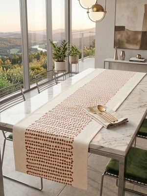 Megi Concept Masa Runner 40X140 cm Kahverengi Noktalı Kalın Kumaş Dekoratif Salon Yemek Masası Örtüsü