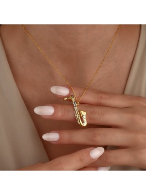 Nox Jewelry 14 Ayar Altın Kaplama Saksafon Figürlü Gümüş Kolye - CN00493