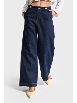 It's Basic Kadın İndigo Renk 7s5-50 Culotte Fit Bol Kesim Viskon Koton Kumaş İç Boy 68cm Denim Jean