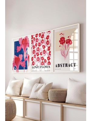 Empressco Pembe Minimalist Tablo Seti, 3 Adet, Beyaz Çerçeve ve Poster, Dekorasyon