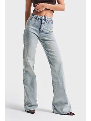 It's Basic Kadın T.Kot Rengi 4s5-32 Flare Fit Esnek Likralı Kumaş İç Boy 83 cm Denim Jean