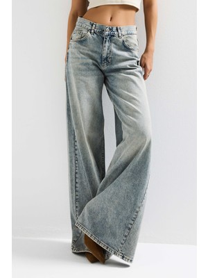 It's Basic Kadın T.Kot Rengi Hera 4s6-67 Palazzo Fit %100 Koton Orta Bel Denim Jean
