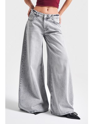 It's Basic Kadın Gri Renk 4S5-12 Süper Palazzo Fit Elaphant Leg %100 Koton Denim Jean