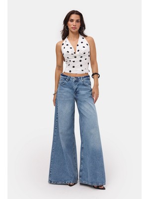 It's Basic Kadın Mavi Renk 4s6-4 Süper Palazzo Fit Elaphant Leg %100 Koton Denim Jean
