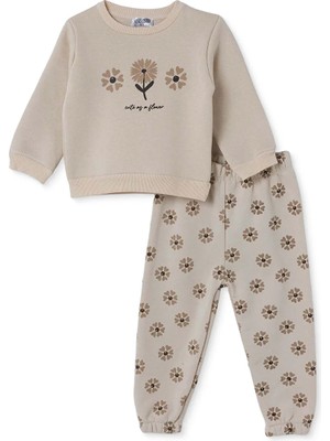Hellobaby Kız Bebek Eşofman Takımı Çiçek Baskılı Bisiklet Yaka Uzun Kol Lastikli
