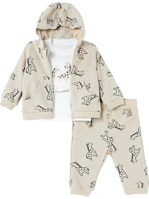 Bebetto Erkek Bebek Sweatshirt-Hırka-Alt Dinozor Baskılı Fermuarlı Bisiklet Yaka Long Sleeve Patiksiz