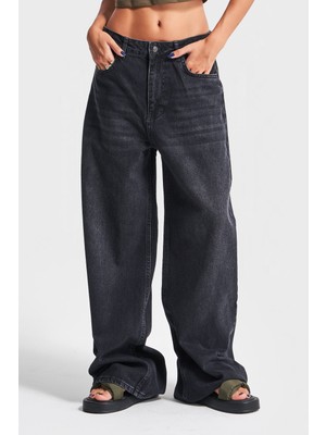 It's Basic Kadın Koyu Füme Renk 2w41 Super Baggy Fit %100 Koton Denim Jean