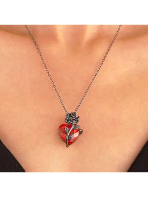 ShellWetr Heartrose Gül & Kalp Detaylı Kadın Kolye | Gotik|  & Şık Tasarım