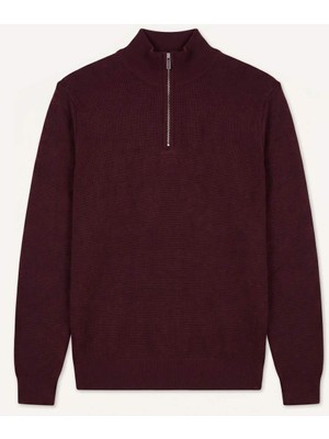 DeFacto Standart Fit Yarım Fermuarlı Bordo Triko Kazak A5184AX26AU