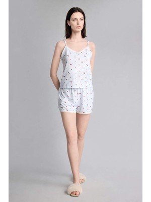 DeFacto Regular Fit Askılı 2'li Softshell Açık Mavi Şortlu Pijama Takımı H6376AX26HS