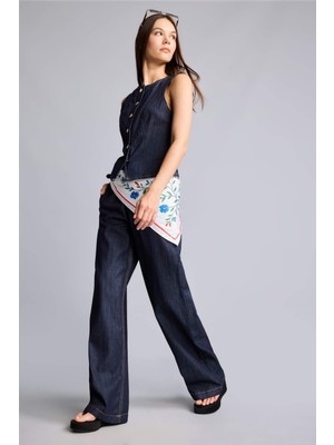 DeFacto %100 Pamuk Wide Leg Cepli İndigo Jean Pantolon I0072AX26HS