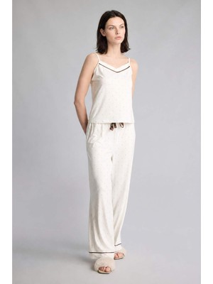 DeFacto Regular Fıt Askılı 2li Softshell Ecru Pijama TAKIMI H4245AX26AU