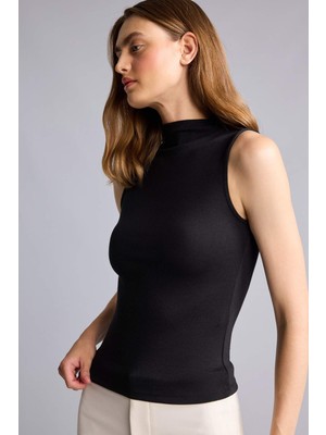 DeFacto Slim Fit Yarım Balıkçı Yaka Ribana Siyah Atlet I2230AX26AU