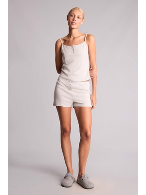 DeFacto Regular Fit Askılı 2'li Şortlu İnce Askılı Ribana Gri Melanj Pijama Takımı H4197AX26AU