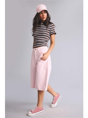 DeFacto %100 Pamuk Açık Pembe Bermuda Jean Şort I0204AX26HS