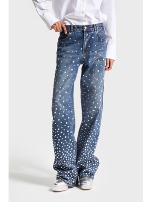 It's Basic Kadın T.Kot Rengi 2w48 Parlak Damla Taş Detaylı Tasarım Denim Jean