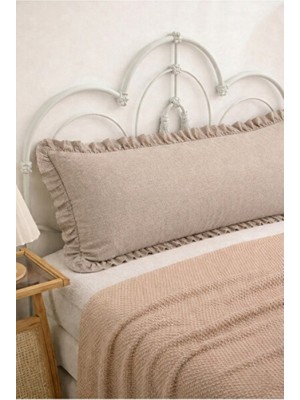 Empressco Bej Renkli Uzun Yastık Kılıfı, Firfir Detaylı, 50X135 cm