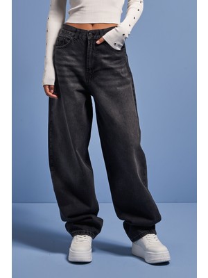 It's Basic Kadın Koyu Füme Renk Cindy 2w41 Skater Fit Bol Kesim Denim Jean