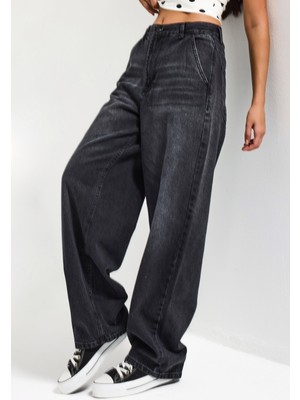 It's Basic Kadın Koyu Füme Renk Juniper Skater Fit %100 Koton Denim Jean
