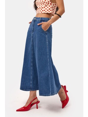 It's Basic Kadın Mavi Renk Vinca A Tipi Kesim Denim Etek