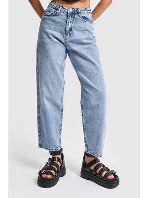 It's Basic Kadın Snow Kot Rengi Relax Fit Mom Kalıp Denim Pantolon