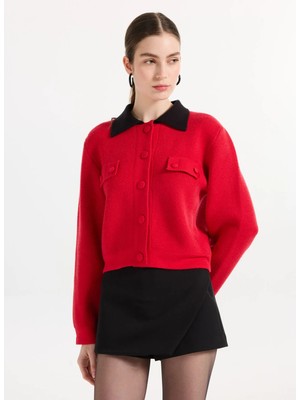 2WINS Kırmızı Kadın Regular Fit Yıldız Baskılı Hırka Hocus Pocus Cardigan