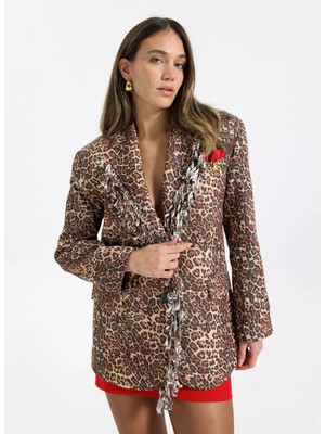 2WINS Kahverengi Kadın Oversized Leopar Desenli Ceket Magic Jacket