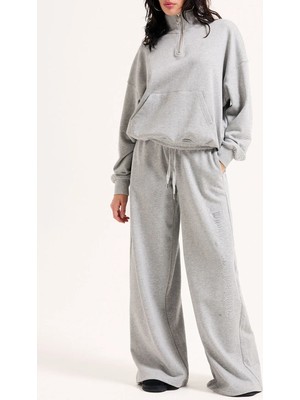 Juicy Couture Gri Kadın Geniş Fit Yazı Baskılı Eşofman Üstü VIJH70711WJZJ32