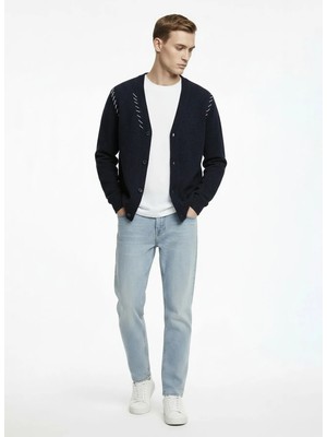 Alpha Studio Siyah Erkek V Yaka Regular Fit Hırka AU-3271E Embroıdery Alpaca Cardıgan