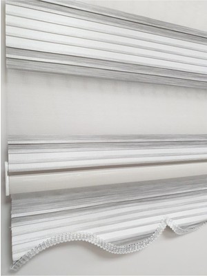 Empressco Geniş Pliseli Renk Geçişli Gri-Beyaz Zebra Perde MZ298