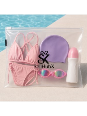 Sellhubx 3'lü Fermuarlı Çok Amaçlı Düzenleyici Çanta Seti (30 x 26 Cm) – Seyahat, Plaj, Valiz ve Günlük Kullanım Için Şeffaf Organizer