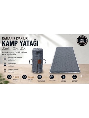 Zish Tekstil Zish Home Flexi Katlanır Kamp Yatağı, 5 cm 24 DNS Sünger Yatak, Karavan, Çadır, Misafir, Yer, Bağ, Bahçe, Yazlık Yatağı, Anne Yanı, Deprem, Taşınabilir Şilte, Araç İçi Minder