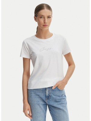 Boss Beyaz Kadın Taş Işlemeli T-Shirt 50538826