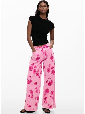 Desigual Pembe Kadın Standart Fit Çiçek Desenli Denim Pantolon 26SWDD07