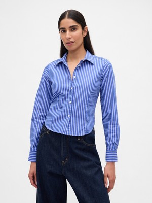 Gap Kadın Mavi Organik Pamuk Fitted Crop Gömlek