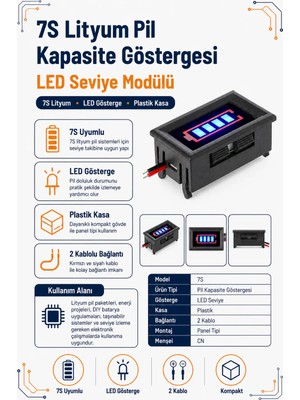 7s Lityum Pil Kapasite Göstergesi - Plastik Kasalı LED Seviye Modülü