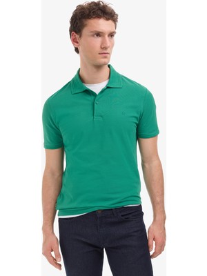 Pierre Cardin Erkek Yeşil Slim Fit %100 Pamuk Kıvrılmaz Düğmeli Polo Yaka Basic Tişört 50325323-VR054