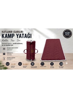 Zish Tekstil Zish Home Flexi Katlanır Kamp Yatağı, 5 cm 24 DNS Sünger Yatak, Karavan, Çadır, Misafir, Yer, Bağ, Bahçe, Yazlık Yatağı, Anne Yanı, Deprem, Taşınabilir Şilte, Araç İçi Minder
