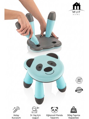 Muf Home Panda Desenli Renkli Sevimli Çocuk Taburesi Banyo Yükseltici Bebek Çocuk Sandalyesi