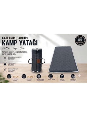 Zish Tekstil Zish Home Flexi Katlanır Kamp Yatağı, 5 cm 24 DNS Sünger Yatak, Karavan, Çadır, Misafir, Yer, Bağ, Bahçe, Yazlık Yatağı, Anne Yanı, Deprem, Taşınabilir Şilte, Araç İçi Minder