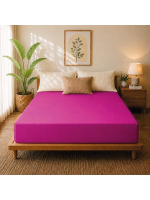 Karden Flower Premium Jersey Fuşya Fitted %100 Pamuk Penye 100x200+30cm Tek Kişilik Lastikli Çarşaf