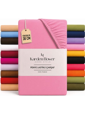 Karden Flower Premium Jersey Pembe Fitted %100 Pamuk Penye 100x200+30cm Tek Kişilik Lastikli Çarşaf