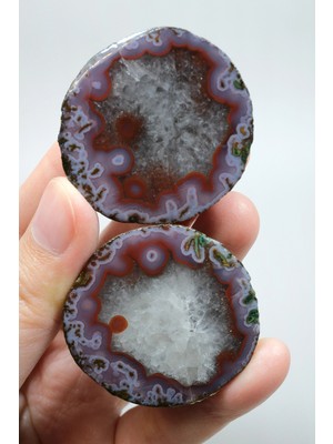 Healcrystal Pastel Mor, Kireççi Kırmızı Gözlü Siyah Deniz Akik Taşı Kuvars Çekirdeği ile