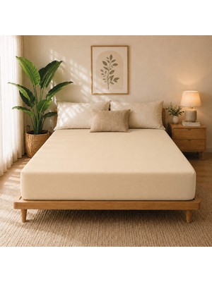 Karden Flower Premium Jersey Açık Bej Fitted %100 Pamuk Penye 100x200+30cm Tek Kişilik Lastikli Çarşaf