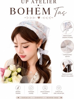 Up Atelier Kedi Desenli Bohem Saç Tacı