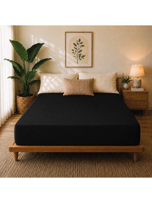 Karden Flower Premium Jersey Siyah Fitted %100 Pamuk Penye 100x200+30cm Tek Kişilik Lastikli Çarşaf