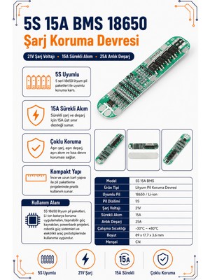 5s 15A Bms 18650 Lityum Pil Şarj Koruma Devresi